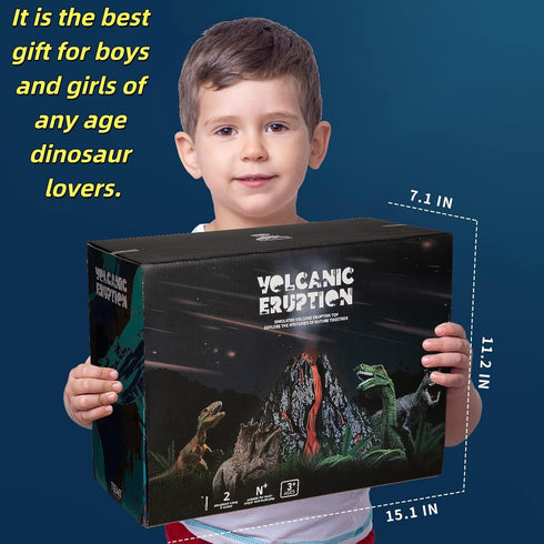 Large Volcano Set with 9 Realistic Dinosaur Action Figures, Simulated Eruptions with Sounds, Gift for Kids 2-10 Years