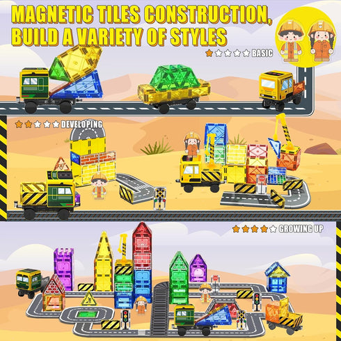 Aukney Set 2 3+ Magnetic Tiles Magnetic Construction with Dolls, Cars, Train, Train Tracks, Building Sensory Toys
