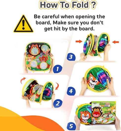 Animal Bean Bag Toss Game, Kids Outdoor Toys with Double-Sided Foldable Cornhole Board for Family Fun