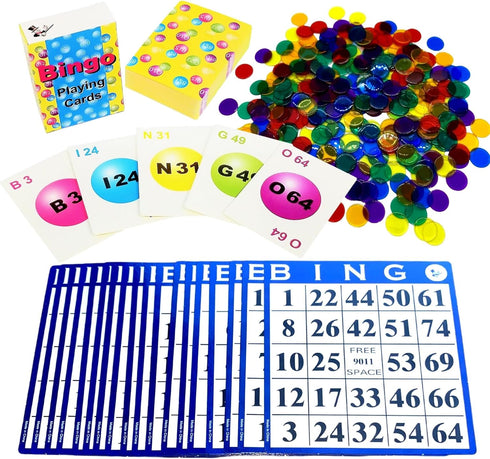 MR CHIPS Bingo Game - 18 Bingo Cards, 300 Bingo Chips, and Calling Cards for Fun Family Bingo Games