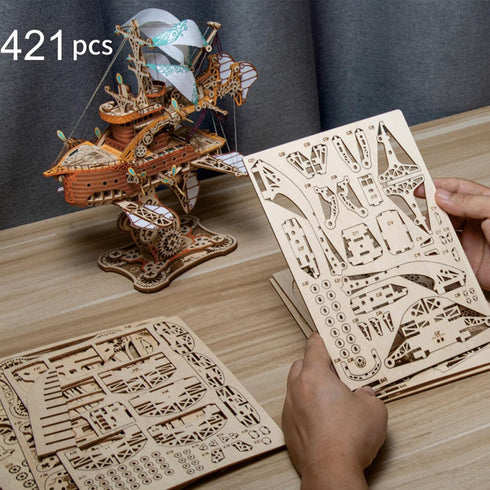GuDoQi 3D Wooden Puzzles for Adults, DIY Fantasy Spaceship Model Kit, Educational Brain Teaser Assembly Toy