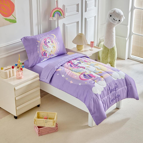 4 Set Set 1 1 1 1 Pieces Toddler Bedding for Girls Purple Unicorn Toddler Bed - Cartoon Stars Rainbow Print Cute