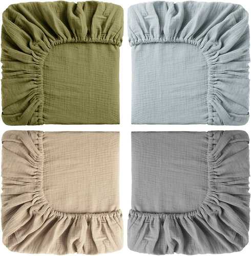 Gerrii 4 Pcs Muslin Mini Crib Sheets 24 x 38 Inch Baby