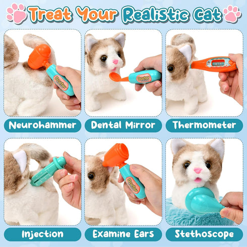 17PCS 3 4 5 6 7 8 Playset TUZT Interactive Cat Toys for Kids, Toys for Year Old Girls Kids Boys, Walking & Meowing Cat