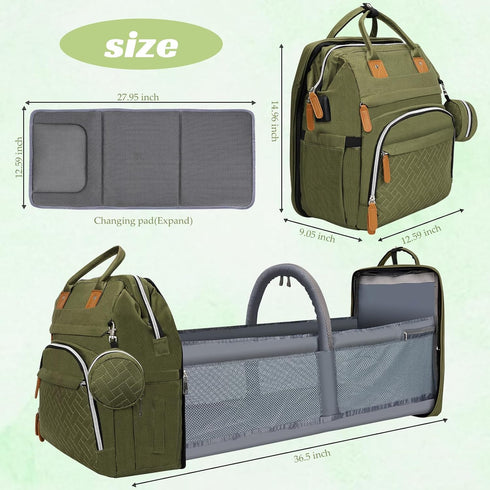 Backpack Diaper Bag for New Parents, Large Capacity Baby Travel Bag with Bottle Holders, Multiple Compartments (Green)