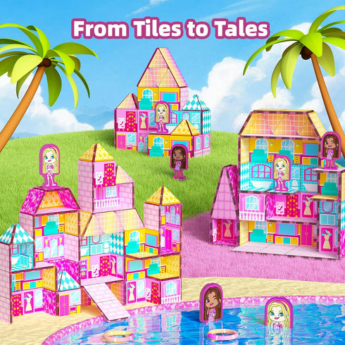 3+, 4-8 3+ GobiDex Princess Magnetic Doll House Building Toys for Girls Pink Magnet Tiles for Kids Ages STEM Sensory