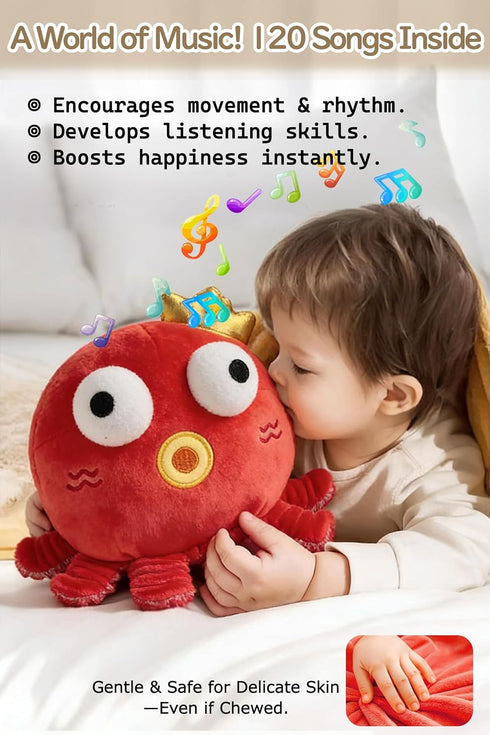 GauJat 6-12 120 Tummy 1-3, Bouncing Octopus Baby Toy, Musical Crawling Toy for Months, Talking Recording Repeat Plush