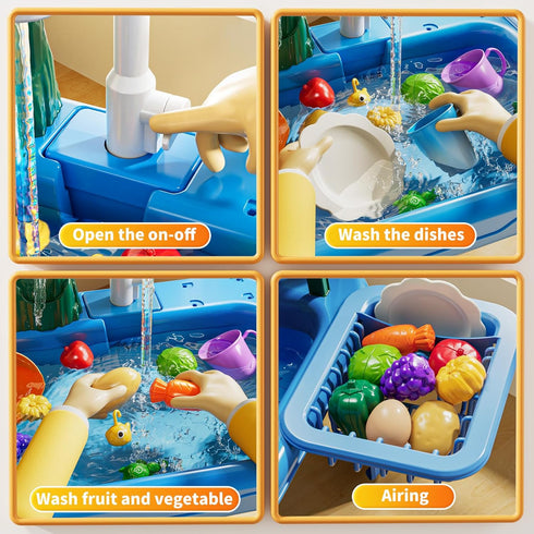 2 3 4 5 6 3-8, Summer JUKUDAHU Water Table Play Sink Toy for Kids Years Old - Outdoor Kitchen with Running Water