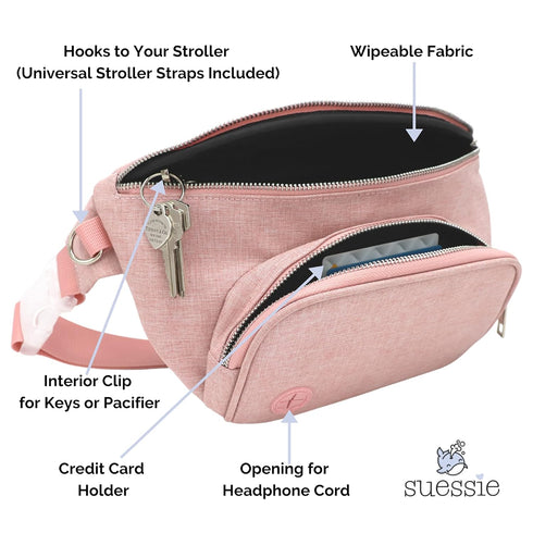 Suessie Fanny Pack Diaper Bag with Baby Changing Pad & Waterproof Wipes Pocket, Stroller Organizer