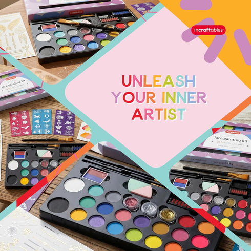 24 Incraftables Non-Toxic Water-Based Face Paint Kit Colors with Brushes, Stencils & Glitter for DIY Art, Cosplay