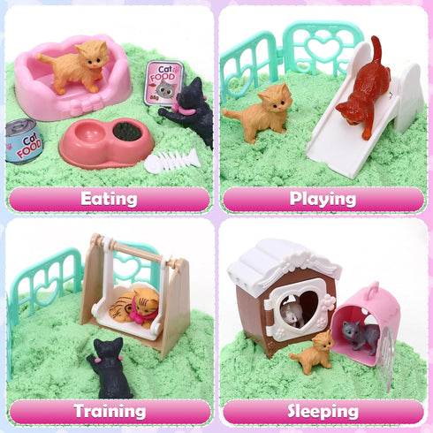 2.2lbs 3 4 5 6 7 8 Lorfancy Cat Sandbox Toys Kids Play Sand Kit Toddler Sensory Bin Toy Sand Pet Cat Figures Care Role