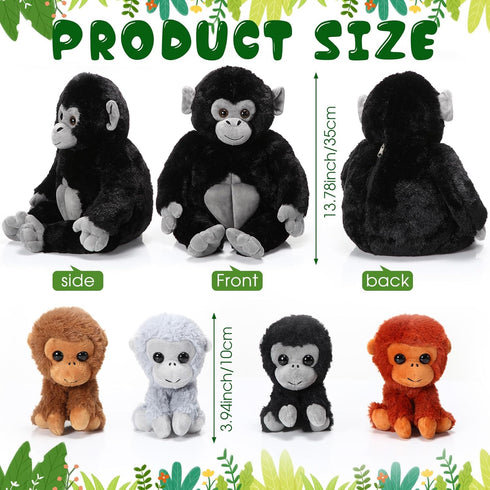 Lenwen 5 Pcs Plush Gorilla Stuffed Animals Set, 14 Inch Large Mommy Gorilla with 4 Baby Gorillas