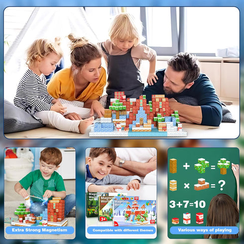 Nurcazo 150PCS Set 3+ Magnetic Building Blocks for Kids, Snow Winter Village Magnetic Cubes, STEM Construction Toys