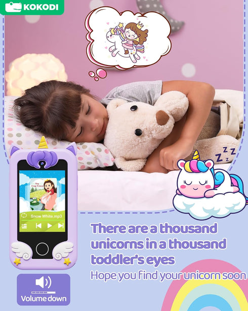 KOKODI Kids Smart Phone Toys, Unicorn Toddler Play Phone for Girls 3-10, Touchscreen HD Cell Phone, Travel Toy,