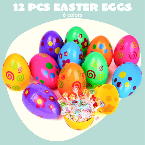 12 6 Inches JOYIN Pcs Large Printed Easter Eggs, Jumbo Plastic Eggs Fillable for Easter Themed Hunt Basket Stuffers