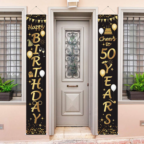 2 Pieces 50th Birthday Party Decorations, Cheers to 50 Years Banner and Welcome Porch Sign