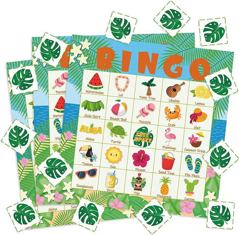 WATINC 41pcs Hawaiian Bingo Game - Tropical Summer Party Supplies with 24 Players & Luau Party Favors