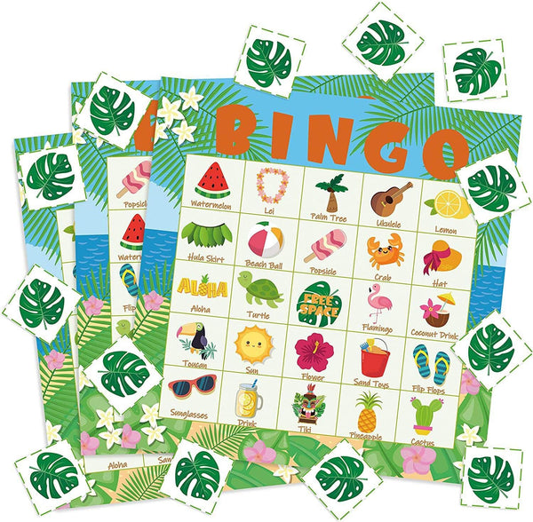 WATINC 41pcs Hawaiian Bingo Game - Tropical Summer Party Supplies with 24 Players & Luau Party Favors