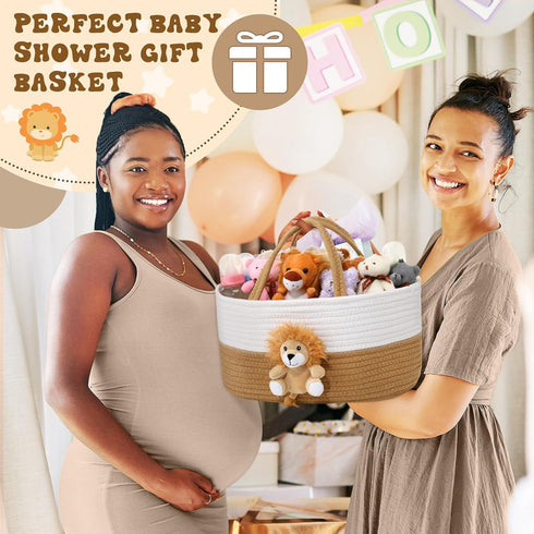 FoldTier Lion Baby Diaper Caddy Organizer Cotton Rope Nursery Storage Bin Basket Baby Shower Basket Gift Portable