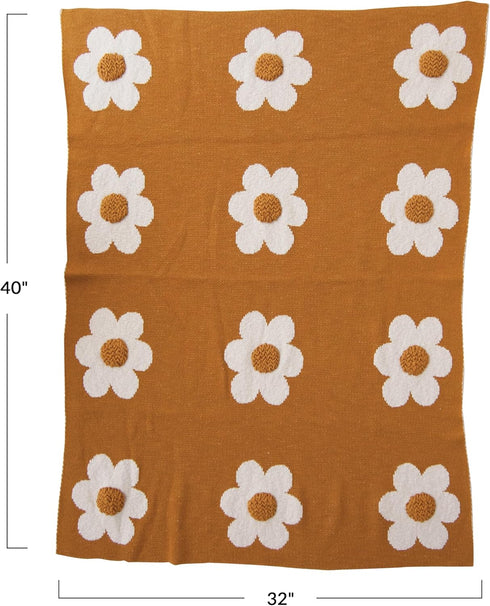 Multicolor Floral Cotton Knit Baby Blanket for Infants