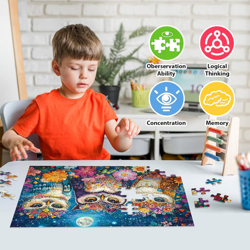 Jeacirio 4-Pack 6-8 8-10 100 4-6, Puzzles for Kids Ages Year Old - Lions Horses Owls Dolphins, Large Piece Puzzles