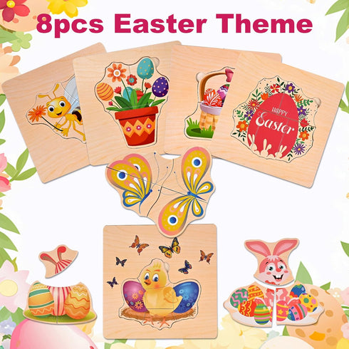 8pcs 3-5, Easter Basket Stuffers Fillers for Toddler Party Favors, Easter Puzzles for Toddlers Wooden Puzzles Gifts