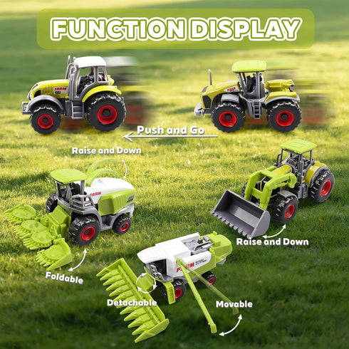 5 Pack Set 3+ Diecast Farm Tractor Toys, Mini Farm Vehicle with Combine Harvester, Forage Harvester and Trucks, Metal