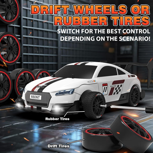 1/16 2.4Ghz 4WD 30+KM/H 2Pcs RC Drift Car Scale Remote Control Car With Spray & Led Lights, High Speed RC Drag Car
