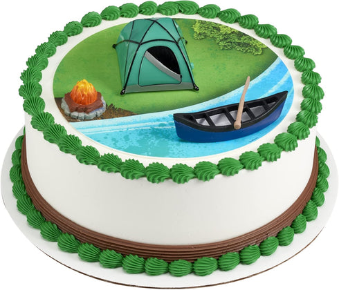 Decopac Fireside Camp DecoSet Cake Decoration, Multi, Tent, Canoe with Oar, Campfire
