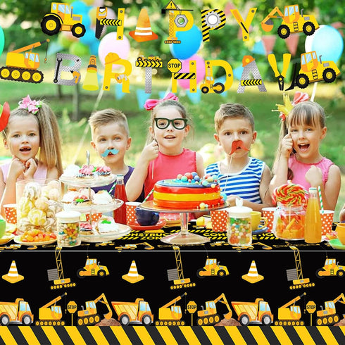 LetDec 132 3rd Pcs Construction Birthday Party Supplies Dump Truck Theme Three Tableware Includes Hanging Swirl