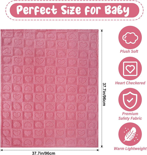Plush Soft Heart Checkered Baby Blanket, Fleece Infant Toddler Blankets for Girls Boys, Lightweight Breathable 32"×37"