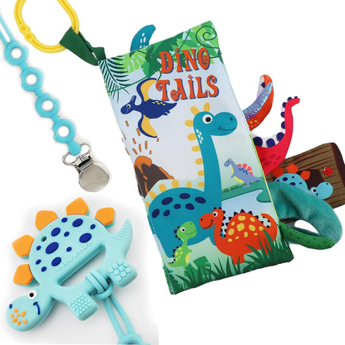 Dinosaur Infant Toys Crinkle Books Set Touch and Feel with Dino Teether