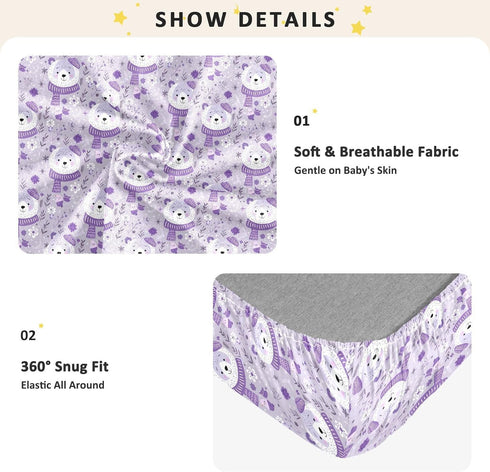 miaozhen 1 Pack 52x28 Cotton Baby Crib Sheets Soft Lavender Bear Winter Toddler Cirb Bedding Cover for Nursery juego de