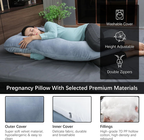 57 Inch MOON PARK Pregnancy Pillows for Sleeping - U Shaped Full Body Maternity Pillow with Removable Cover - Support