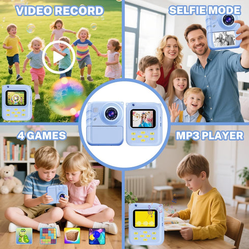 QDH 1080P 3 32GB 3-12, Instant Print Camera for Kids, Video Camera with Print Rolls, Card & Cute Cover, Gift for Girls