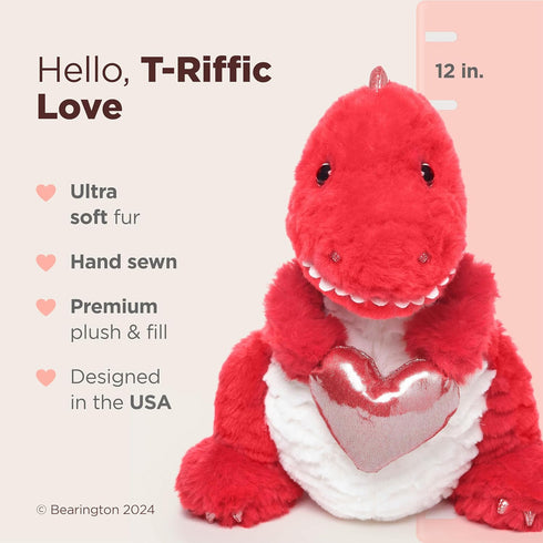 12 Bearington T-Riffic The Love Dinosaur Plush Stuffed Animal in, Ideal Plushies Gift for Kids & Girlfriends