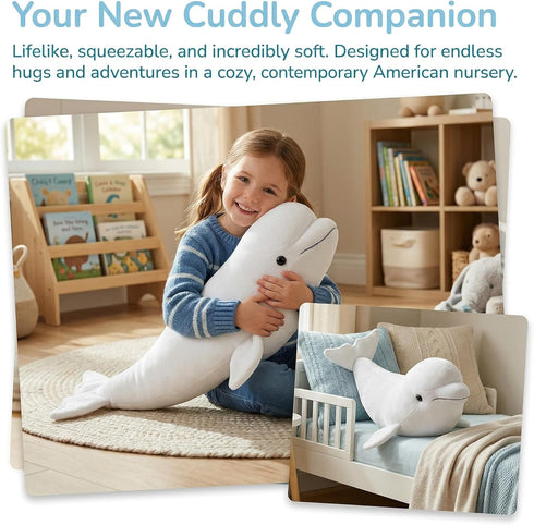 ZHONGXIN MADE 16Inches Simulation White Beluga Whale Plush Toy - Long Lifelike Delphinapterus leucas Doll Whale Stuffed