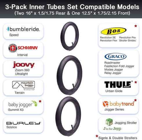 16" Back and 12.5" Front Wheel Replacement Inner Tubes and Tires for BoB Stroller Tire Revolution SE/Pro/Flex/SU/Ironman