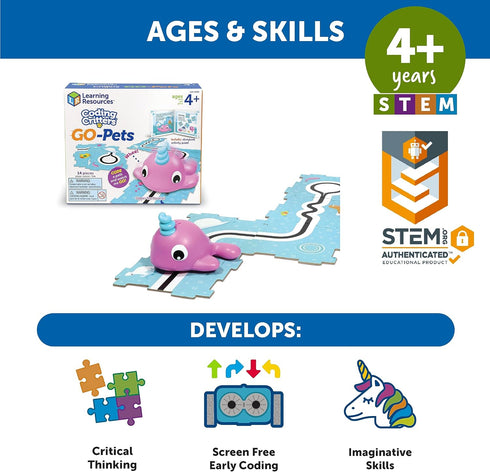 14 4+ Learning Resources Coding Critters Go Pets Dipper the Narwhal - Pieces, Ages Screen-Free Early Coding Toy