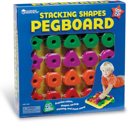 27 Set, 2+ Learning Resources Stacking Shapes Pegboard, Toddler Activity,Fine Motor Toy, Gifts for Boys and Girls