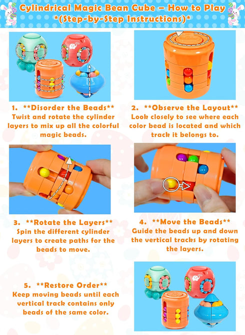 12 Pack 3.4" Jumbo Filled Easter Eggs with Toys Magic Bean Cubes, Fidget Puzzle Toy Brain Teaser Easter Basket Stuffer
