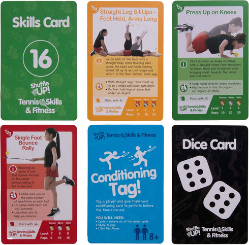 70+ 2 Shuffle Up Tennis Card Games - Fun & Active Skills Cards for Kids, Fitness Card Develop Fundamentals, Stamina