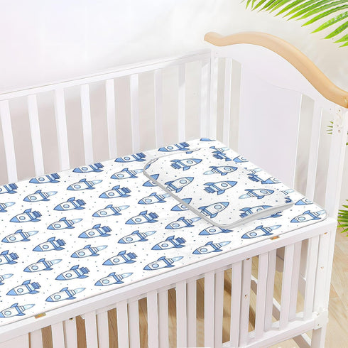 EtherSpher 28" 52" Blue Missiles Cooling Baby Crib Mattress x Absorbent Crib Bumper Pads for Baby&Toddler