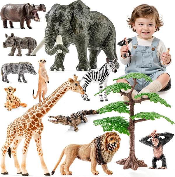 12PCS Realistic Safari Animals Figures Learning Toys Set, Large African Animal Toys,