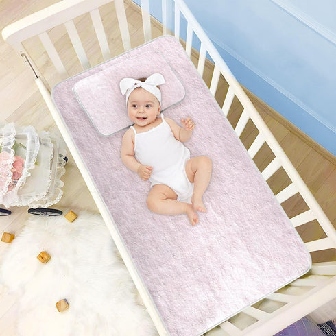 SyXIOP 28" 52" Pink Cooling Baby Crib Mattress Cover x Ultra Soft Crib Padding for Sides for Baby&Toddler