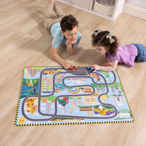 (48 4+ Melissa & Doug Race Around the World Tracks Cardboard Jigsaw Floor Puzzle and Wind-Up Vehicles Pcs)