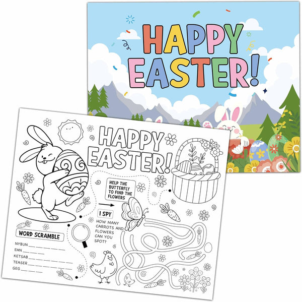 KFNER Happy Easter Coloring Paper Placemats, Spring Coloring Sheets, Easter Party Activities
