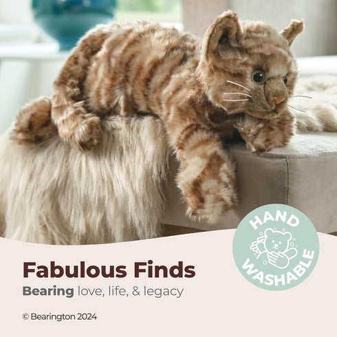 Bearington Collection Louie Cat 15-Inch Plush Toy, Realistic Tabby Stuffed Animal for Kids