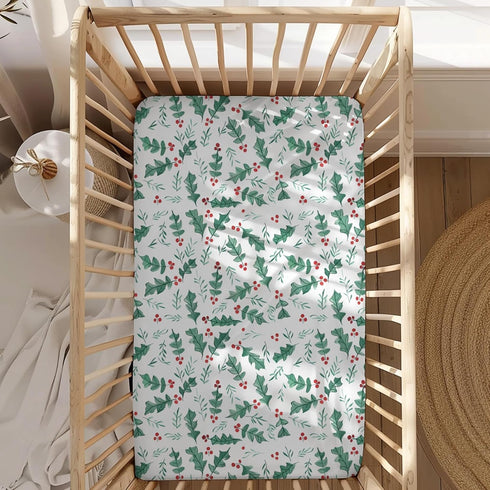 KuphiL10C Mattress-28x52 Watercolor Christmas Leaves Winter Holiday Pattern Baby Sheets for Crib, Unisex Christmas