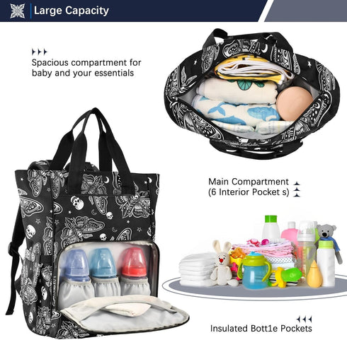 Backpack Backpacks MNSRUU Diaper Bag Moth Skull Moon Esoteric Diaper Bag Multifunction Travel Diaper Bag Tote Large